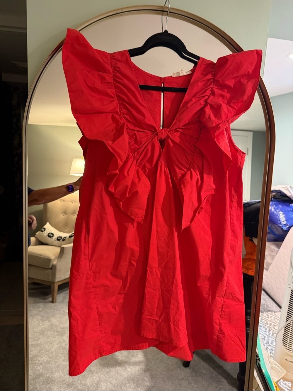 Bold Red Ruffle-Trim Mini Dress - Picture 4 of 7